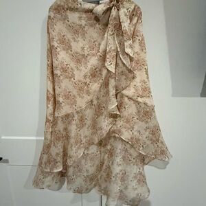 Dress Forum Floral Asymmetrical, Wrap Skirt - Cream and Brown